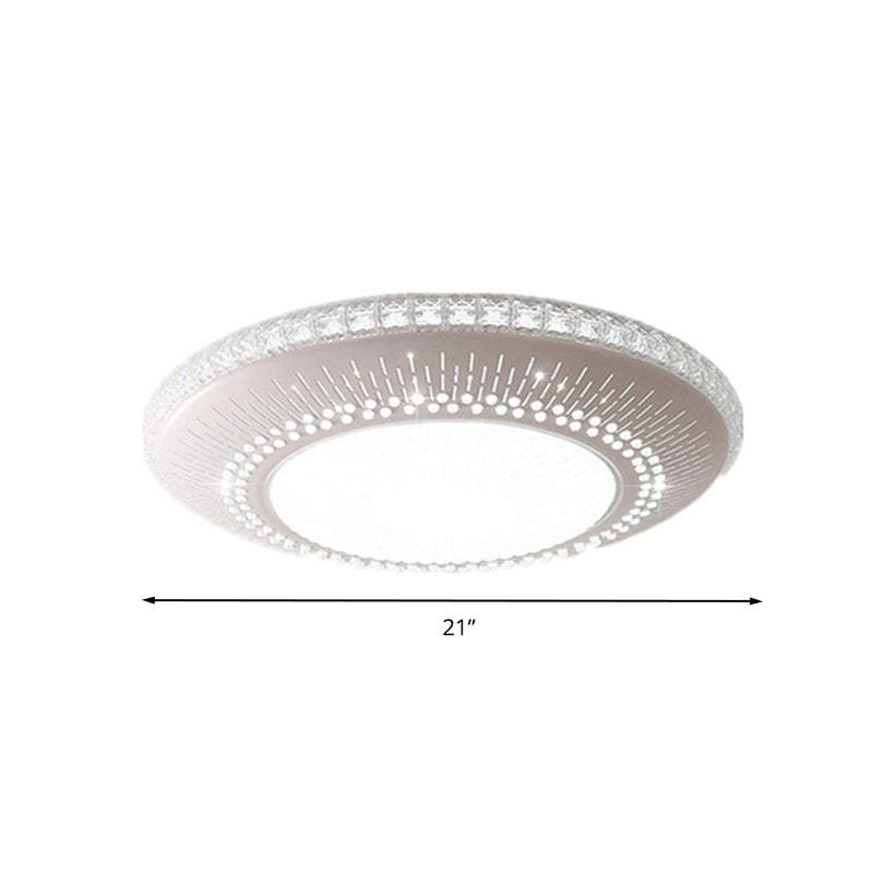 White Round LED Bedroom Flush Light in 21"/25" with Simple Acrylic Design and 3 Color Options