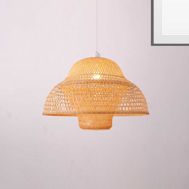 Handmade Bamboo Pendant Lighting Fixture - Traditional Wood Hanging Light With 1 Bulb

Or