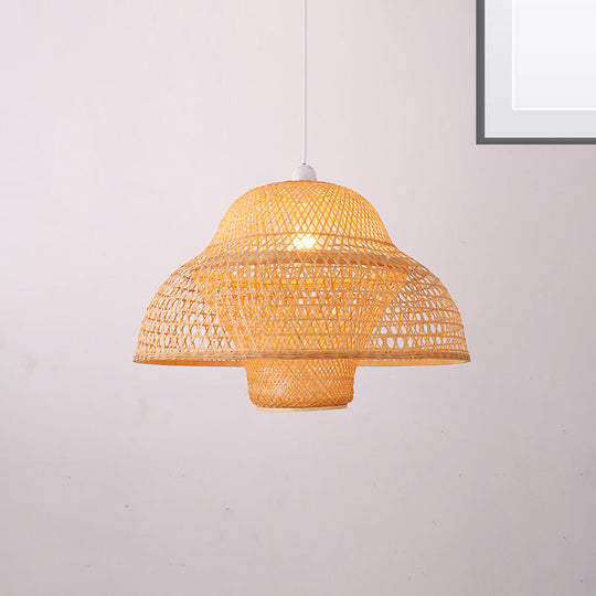 Handmade Bamboo Pendant Lighting Fixture - Traditional Wood Hanging Light With 1 Bulb

Or