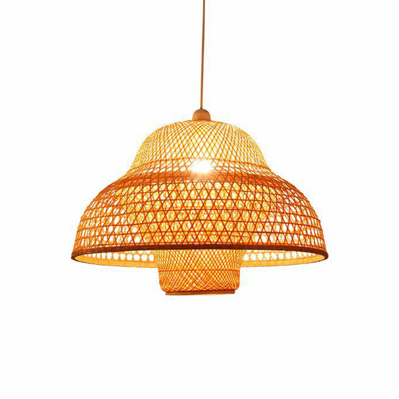 Handmade Bamboo Pendant Lighting Fixture - Traditional Wood Hanging Light With 1 Bulb

Or