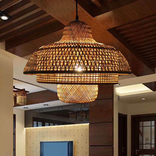 Rustic Bamboo Hanging Pendant Lamp With Tiered Design - Perfect For Living Room