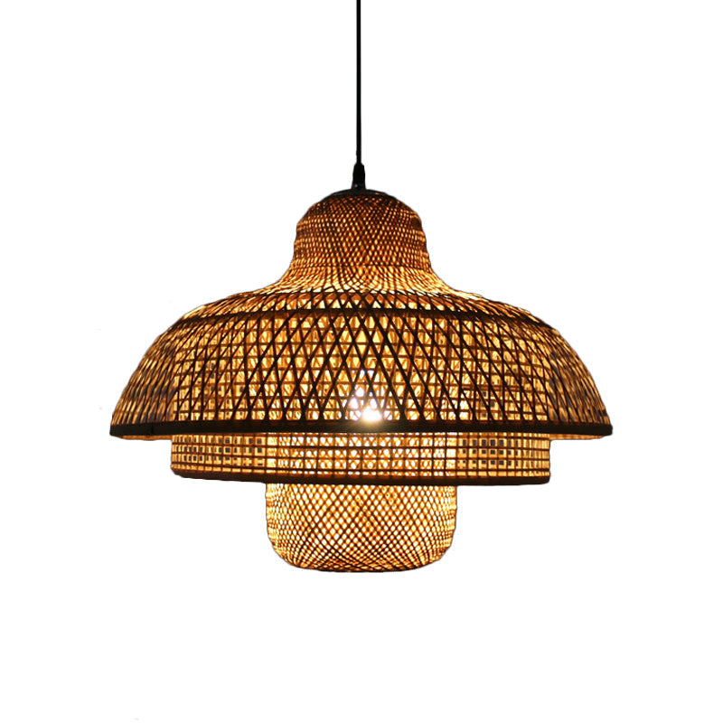 Rustic Bamboo Hanging Pendant Lamp With Tiered Design - Perfect For Living Room