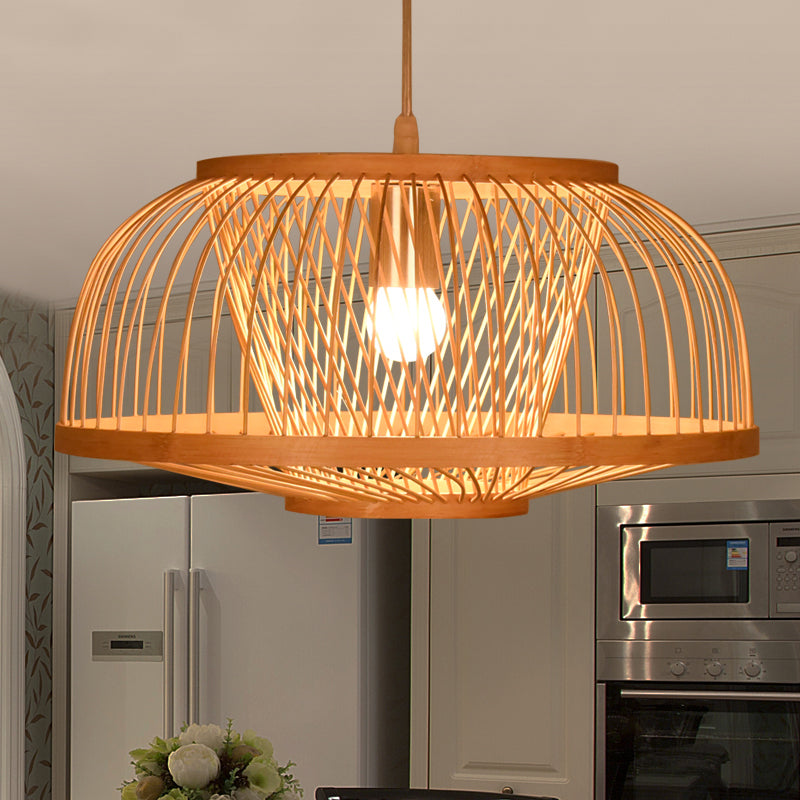 Asian Bamboo Bowl Pendant Light Fixture - Wood Ceiling For Living Room