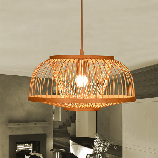 Asian Bamboo Bowl Pendant Light Fixture - Wood Ceiling For Living Room