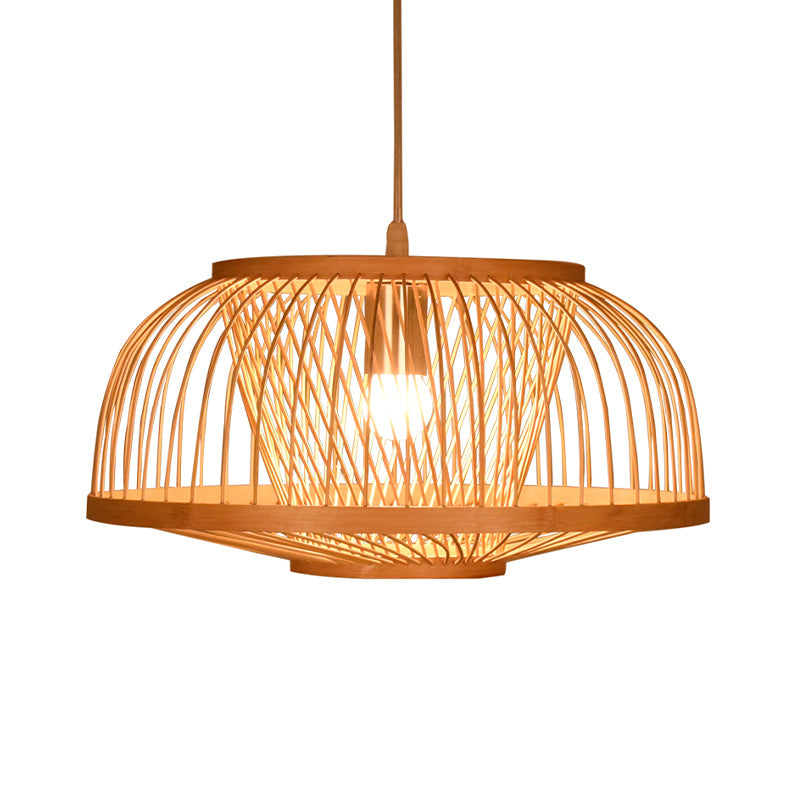 Asian Bamboo Bowl Pendant Light Fixture - Wood Ceiling For Living Room