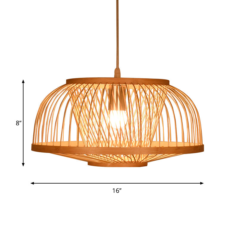 Asian Bamboo Bowl Pendant Light Fixture - Wood Ceiling For Living Room