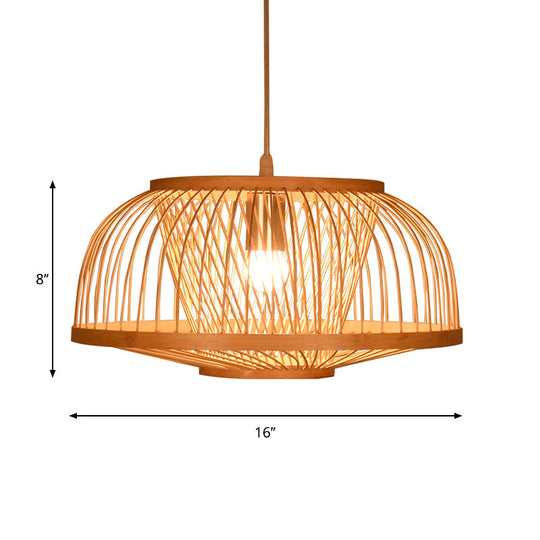 Asian Bamboo Bowl Pendant Light Fixture - Wood Ceiling For Living Room