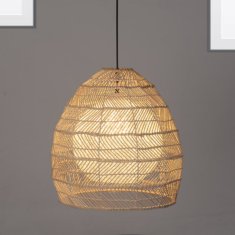 Traditional Rattan Bell Pendant Light - Elegant Wood Ceiling Fixture For Guesthouse