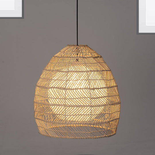 Traditional Rattan Bell Pendant Light - Elegant Wood Ceiling Fixture For Guesthouse