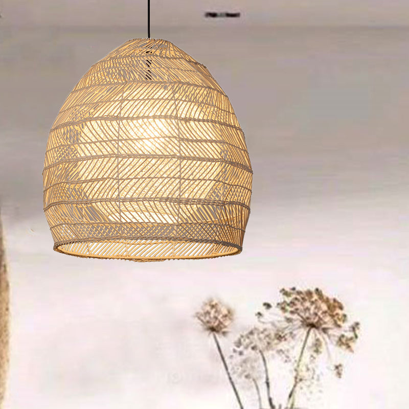 Traditional Rattan Bell Pendant Light - Elegant Wood Ceiling Fixture For Guesthouse