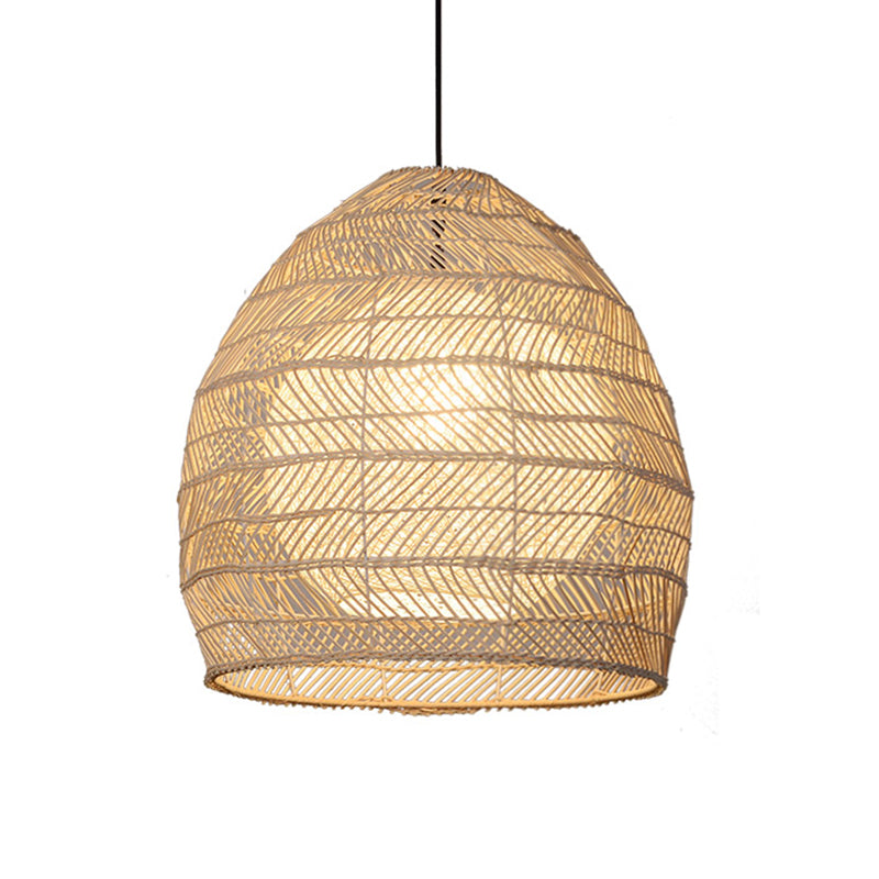 Traditional Rattan Bell Pendant Light - Elegant Wood Ceiling Fixture For Guesthouse