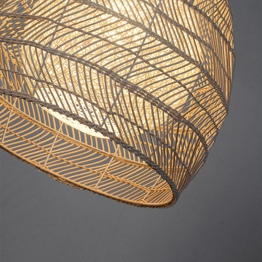 Traditional Rattan Bell Pendant Light - Elegant Wood Ceiling Fixture For Guesthouse