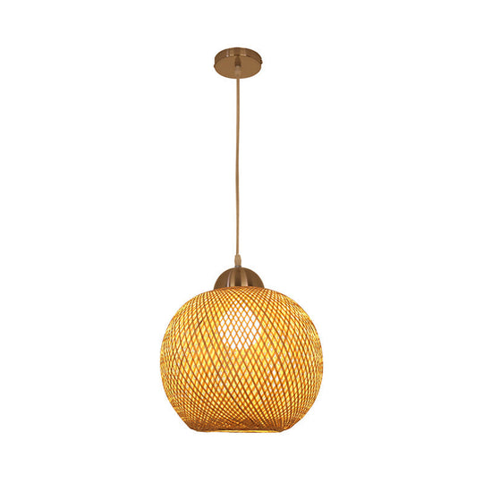 Contemporary Bamboo Globe Pendant Light Kit - Wood Hanging 12/14 Wide