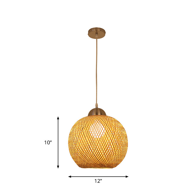 Contemporary Bamboo Globe Pendant Light Kit - Wood Hanging 12/14 Wide