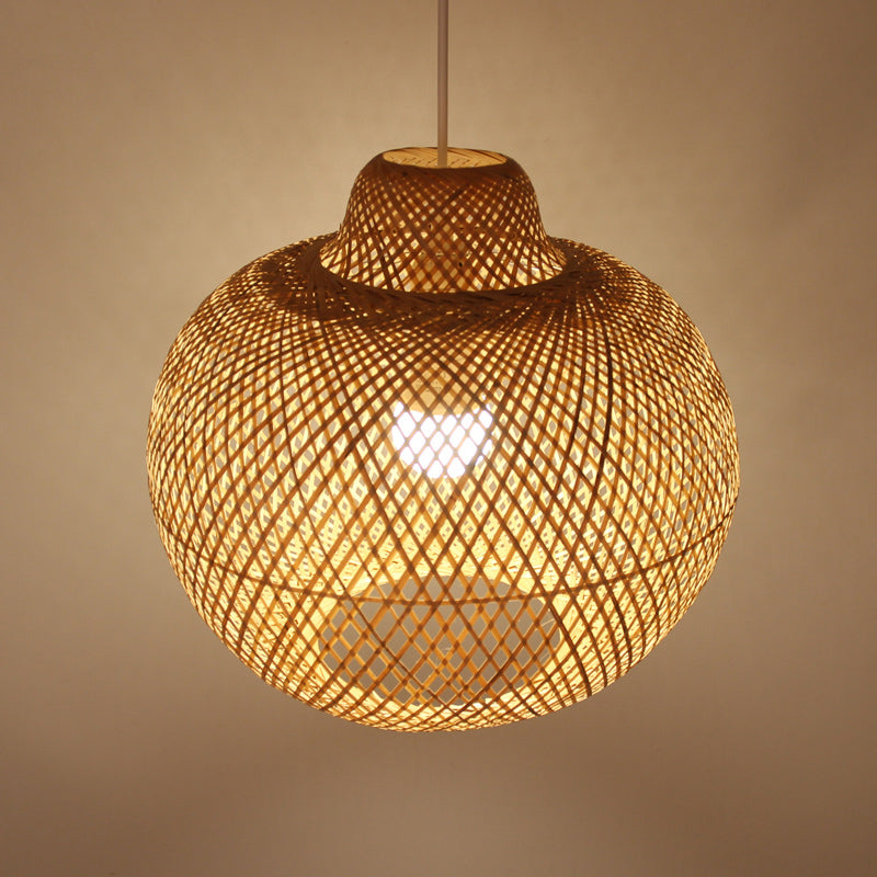 Contemporary Bamboo Globe Pendant Light Kit - Wood Hanging 12/14 Wide