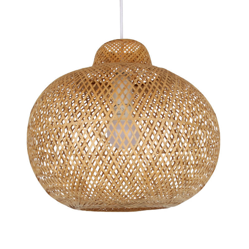 Contemporary Bamboo Globe Pendant Light Kit - Wood Hanging 12/14 Wide