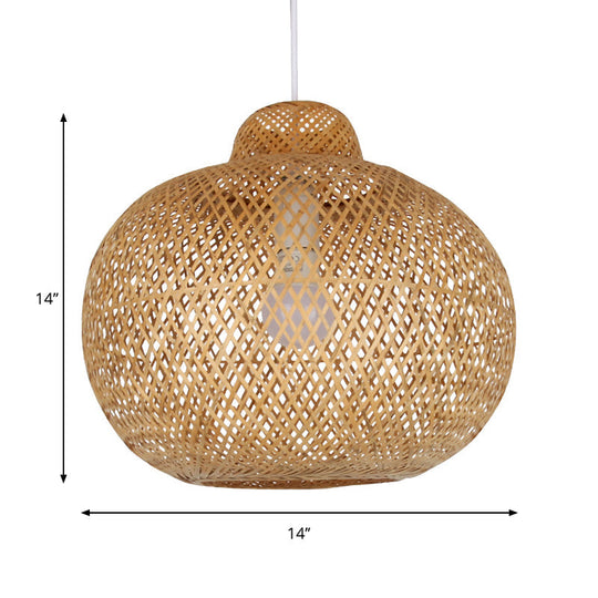 Contemporary Bamboo Globe Pendant Light Kit - Wood Hanging 12/14 Wide