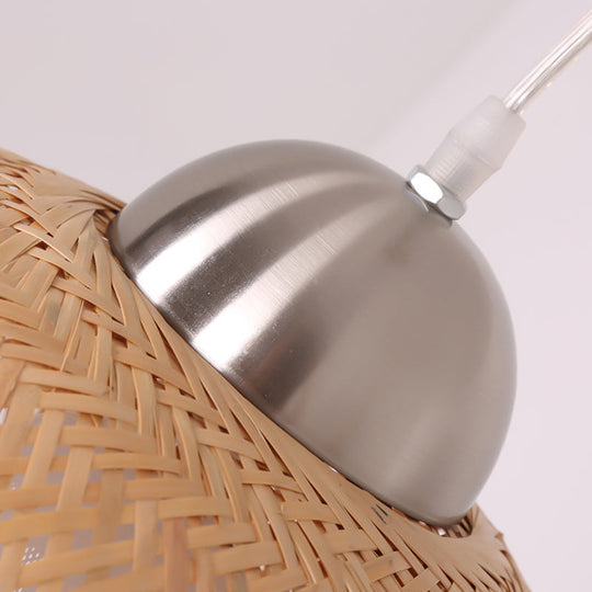 Contemporary Bamboo Globe Pendant Light Kit - Wood Hanging 12/14 Wide