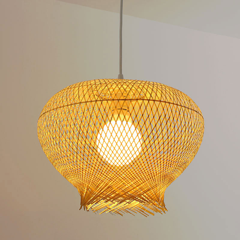 Modern Bamboo Woven Ceiling Pendant Light With 1 Bulb For Living Room