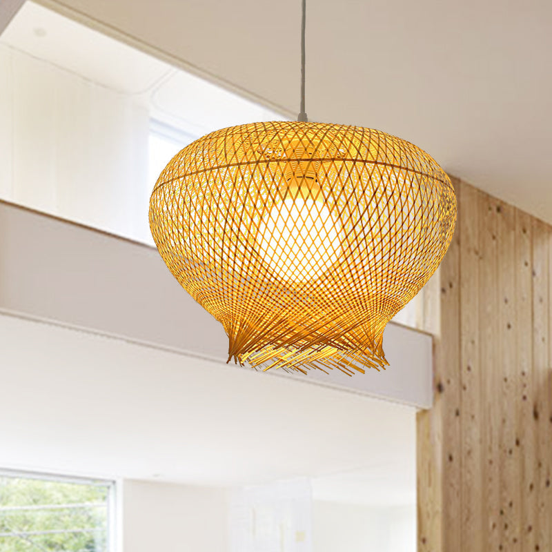 Modern Bamboo Woven Ceiling Pendant Light With 1 Bulb For Living Room