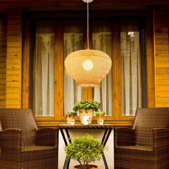 Modern Bamboo Woven Ceiling Pendant Light With 1 Bulb For Living Room