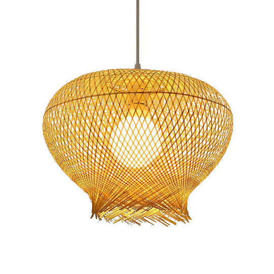 Modern Bamboo Woven Ceiling Pendant Light With 1 Bulb For Living Room