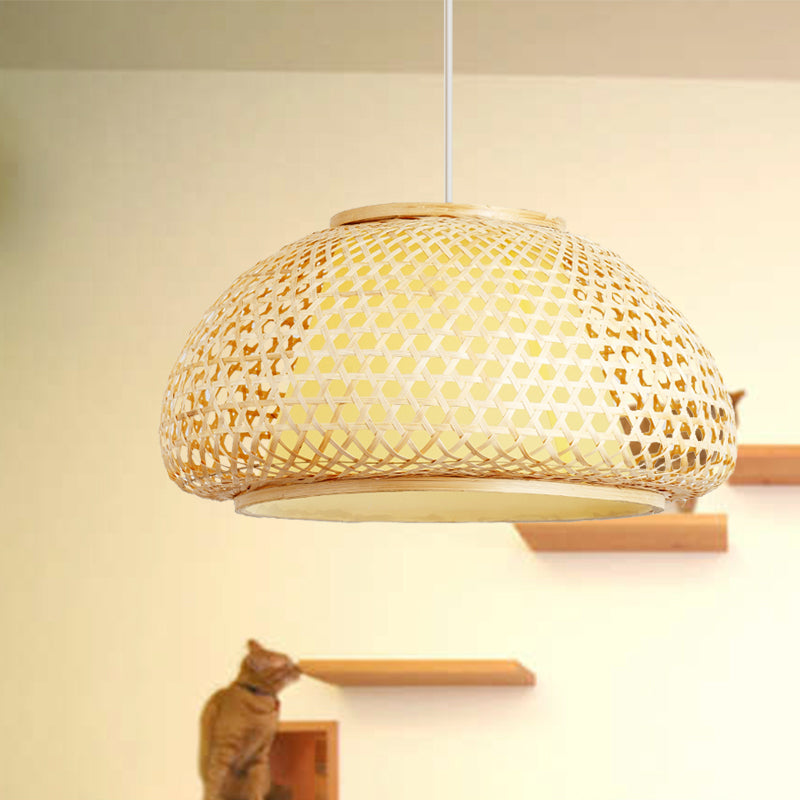 Contemporary Bamboo Bowl Pendant Light Kit - 16/19/23.5 Wide 1 Bulb Wood Hanging Suspension / 19