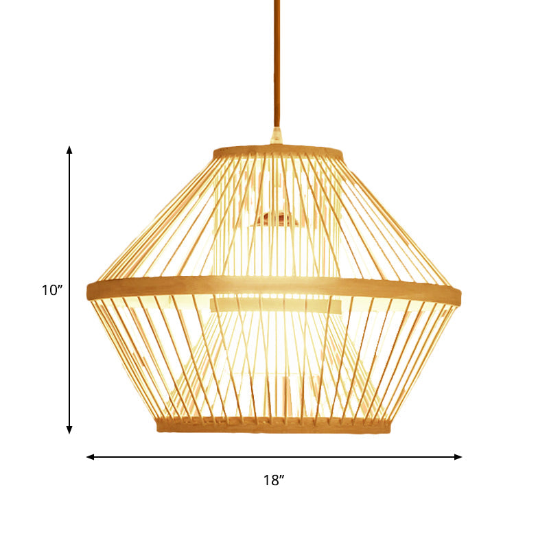 Traditional Bamboo Pendant Lighting: Tapered Bulb Jar-Shaped Hanging Light Fixture In Wood