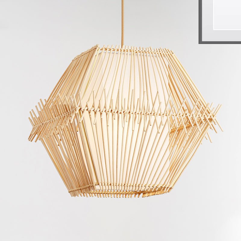 Traditional Bamboo Pendant Lighting: Tapered Bulb Jar-Shaped Hanging Light Fixture In Wood