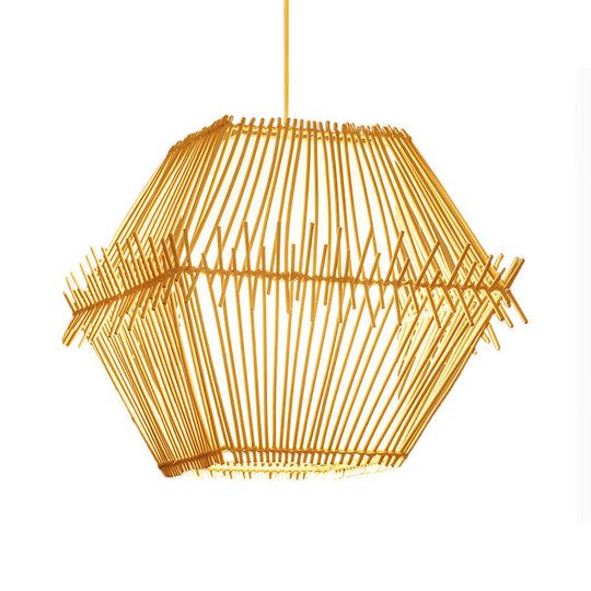 Traditional Bamboo Pendant Lighting: Tapered Bulb Jar-Shaped Hanging Light Fixture In Wood