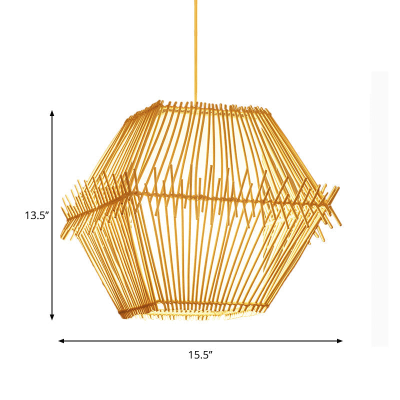 Traditional Bamboo Pendant Lighting: Tapered Bulb Jar-Shaped Hanging Light Fixture In Wood