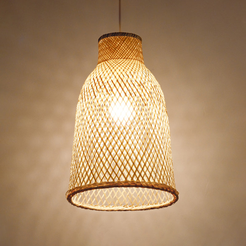 Trumpet Pendant Lighting Bamboo Wood Hanging Light Fixture