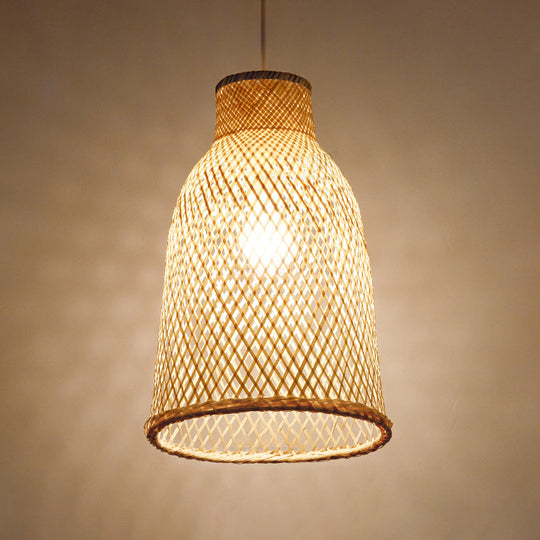 Trumpet Pendant Lighting Bamboo Wood Hanging Light Fixture