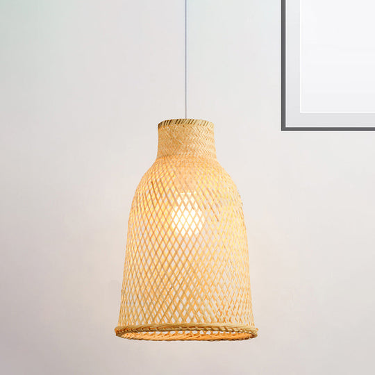 Trumpet Pendant Lighting Bamboo Wood Hanging Light Fixture