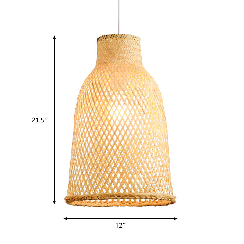 Trumpet Pendant Lighting Bamboo Wood Hanging Light Fixture