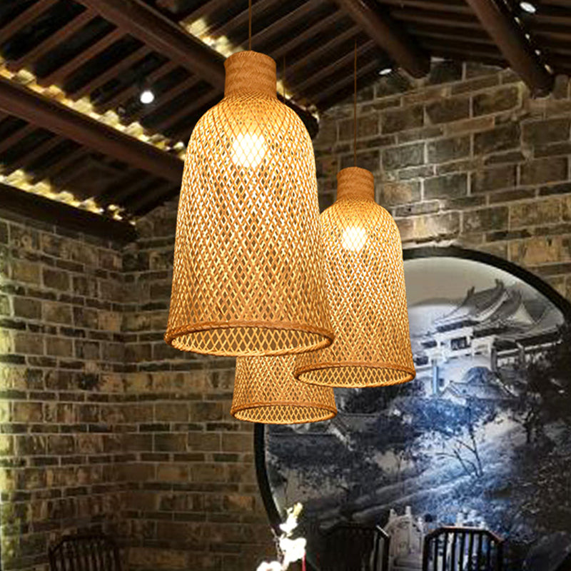 Trumpet Pendant Lighting Bamboo Wood Hanging Light Fixture