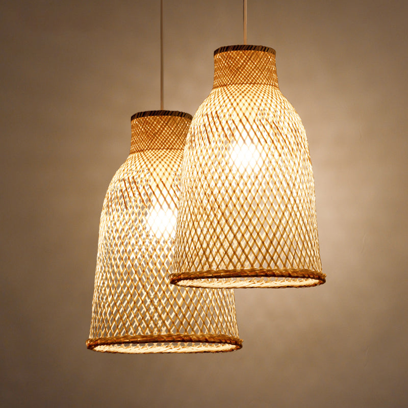 Trumpet Pendant Lighting Bamboo Wood Hanging Light Fixture