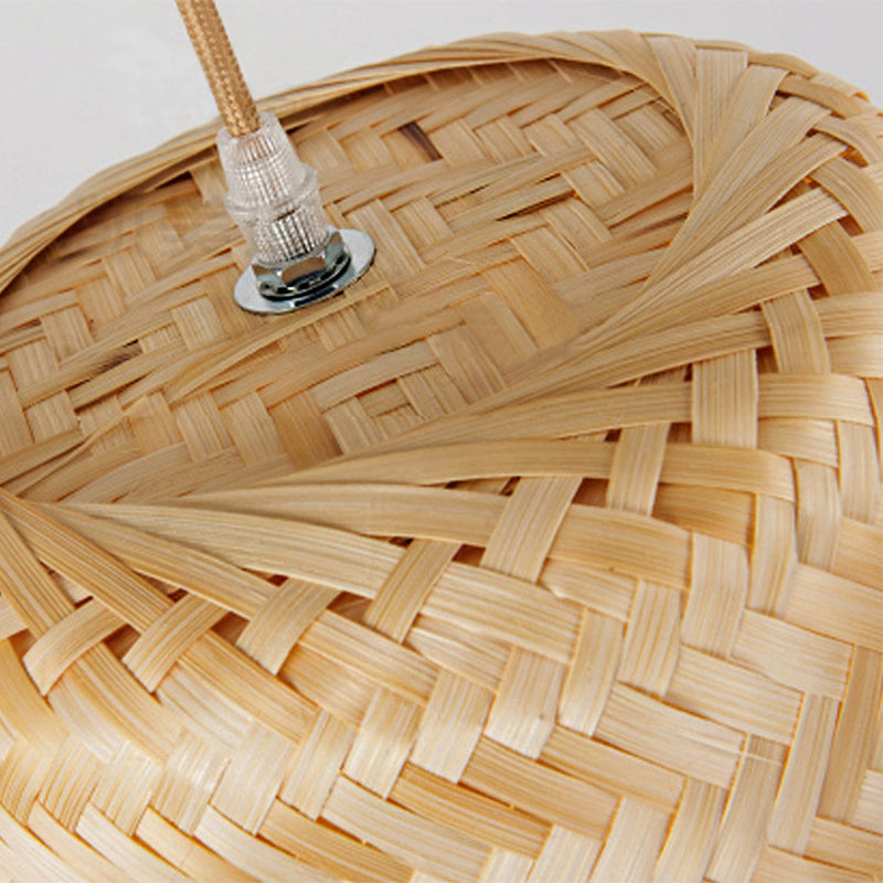 Bamboo Cylinder Pendant Light Kit - Contemporary Wood Hanging 8/10 Wide Suspended Lamp