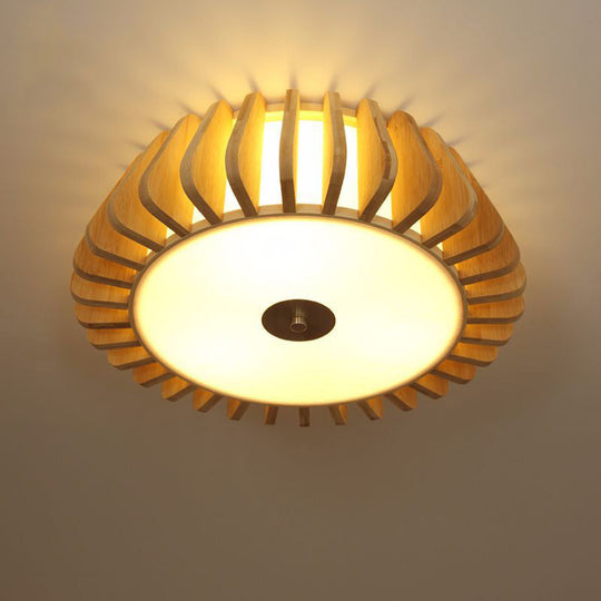 Modern Bamboo Flush Light Fixture - Tapered Design - Wood Ceiling Mounted - 19.5"/23.5" Wide - 1 Bulb