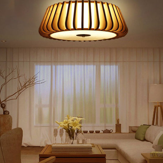 Modern Bamboo Flush Light Fixture - Tapered Design - Wood Ceiling Mounted - 19.5"/23.5" Wide - 1 Bulb