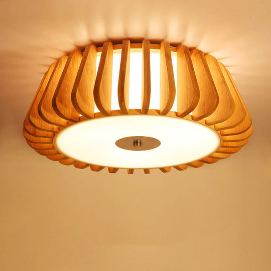 Modern Bamboo Flush Light Fixture - Tapered Design - Wood Ceiling Mounted - 19.5"/23.5" Wide - 1 Bulb