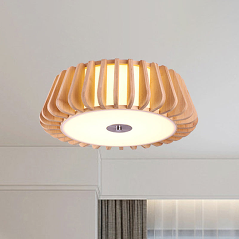 Modern Bamboo Flush Light Fixture - Tapered Design - Wood Ceiling Mounted - 19.5"/23.5" Wide - 1 Bulb