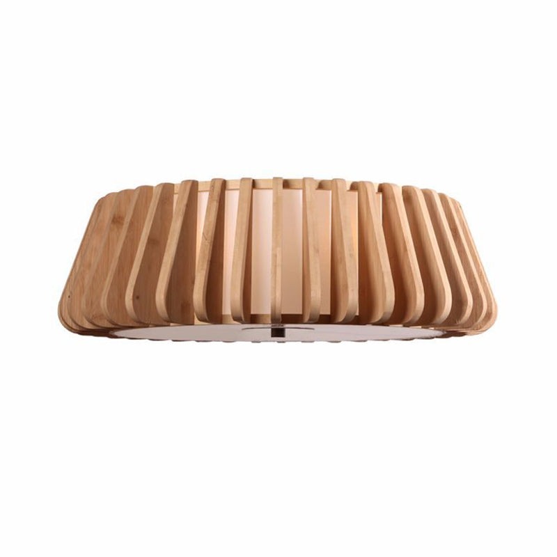 Modern Bamboo Flush Light Fixture - Tapered Design - Wood Ceiling Mounted - 19.5"/23.5" Wide - 1 Bulb