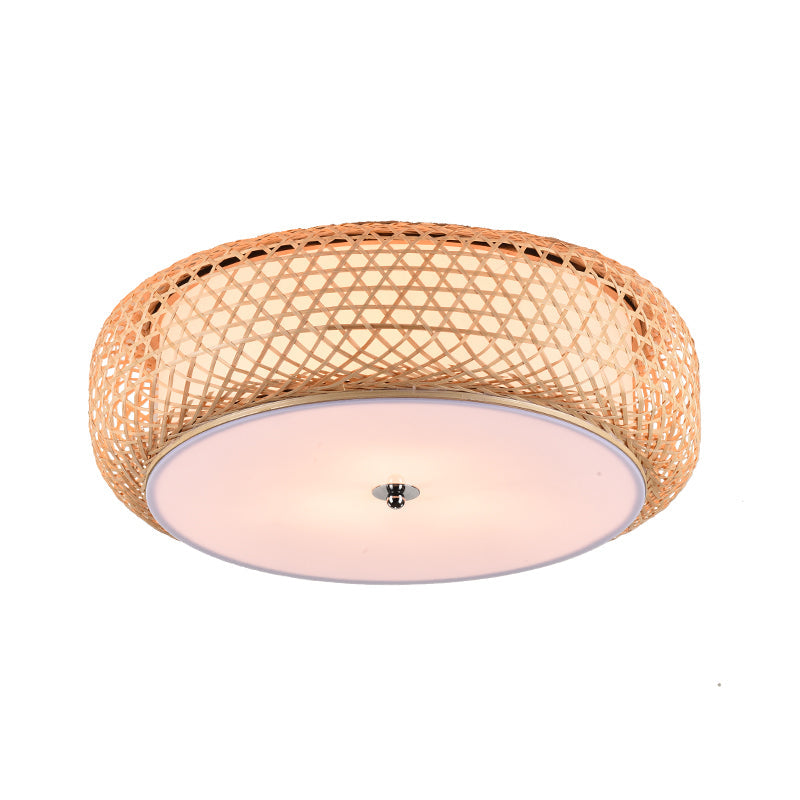 Bamboo Led Flush Mount Lamp For Living Room - Traditional Wood Cylinder/Donut Design