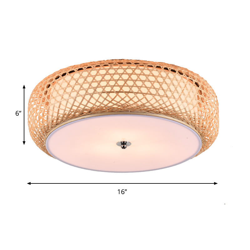 Bamboo LED Flush Mount Lamp for Living Room - Traditional Wood Cylinder/Donut Design