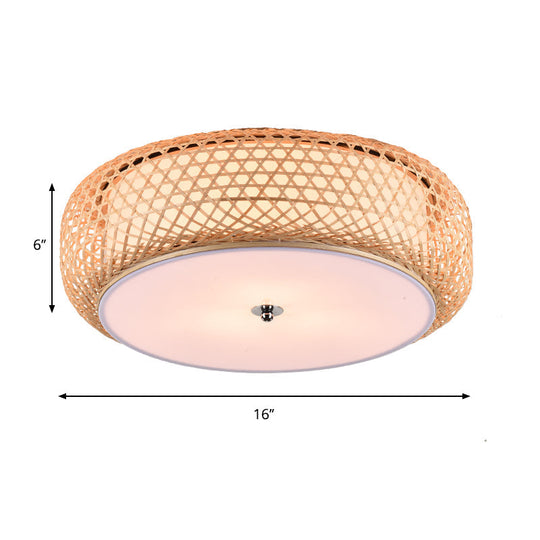 Bamboo LED Flush Mount Lamp for Living Room - Traditional Wood Cylinder/Donut Design