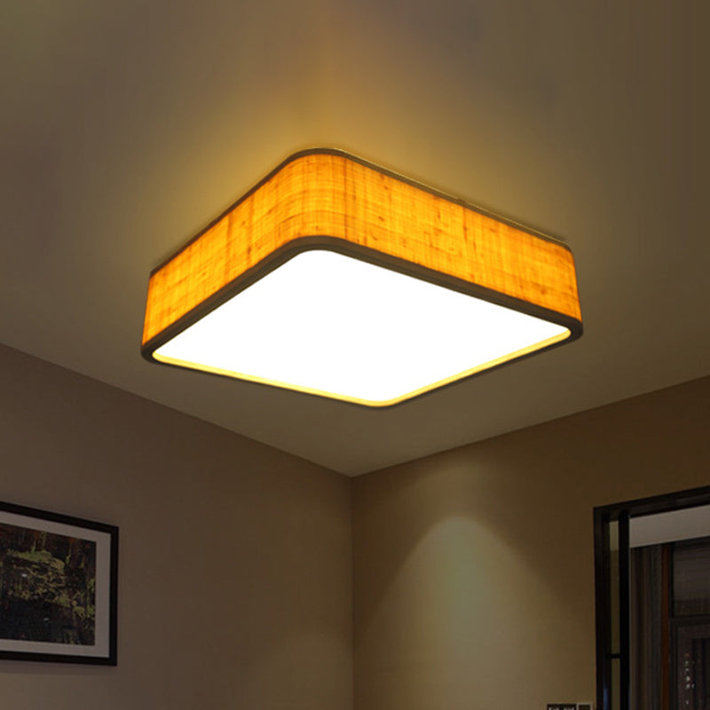 Contemporary Wood LED Flush Mount Ceiling Light Fixture - Bamboo Square Design