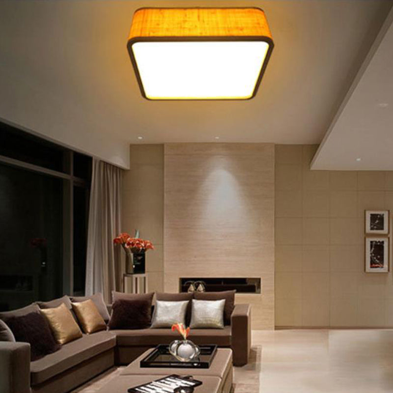 Contemporary Wood LED Flush Mount Ceiling Light Fixture - Bamboo Square Design