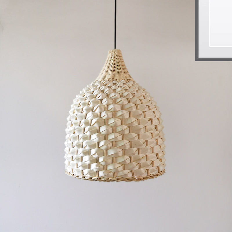 Modern Beige Bamboo Bell Pendant Light For Dining Room Ceiling