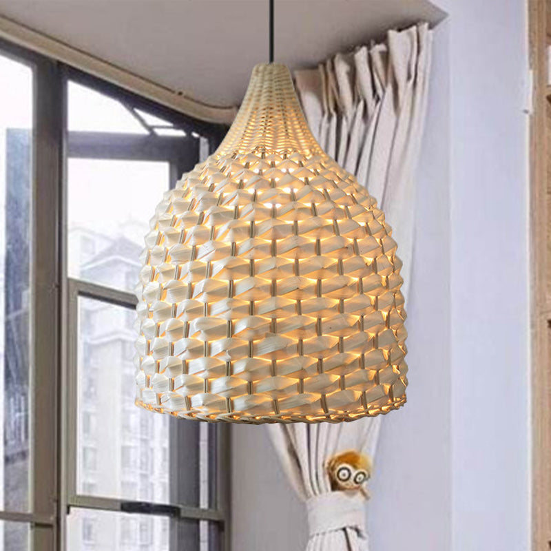 Modern Beige Bamboo Bell Pendant Light For Dining Room Ceiling